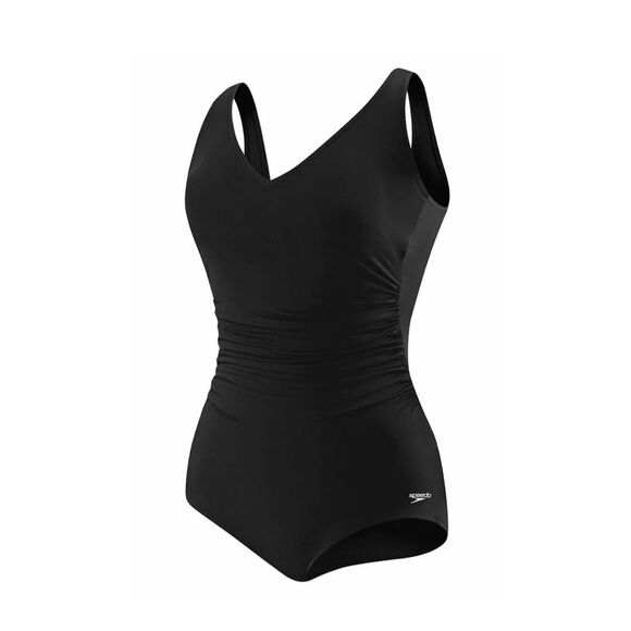 Speedo Black Endurance Plus Ruched Conservative Side One Piece Swimsuit 14 NWT - Picture 1 of 12